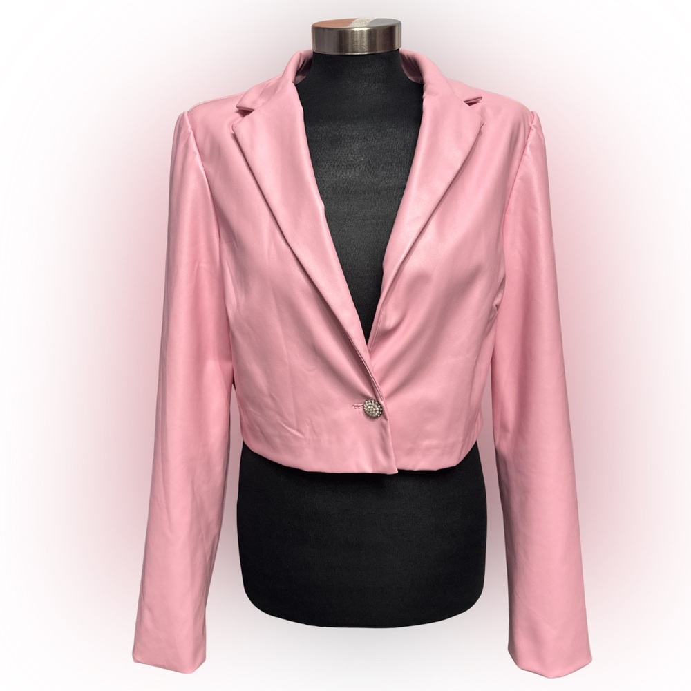 Ontwelfth Pink Cropped Blazer Jacket Pearl Button Size L